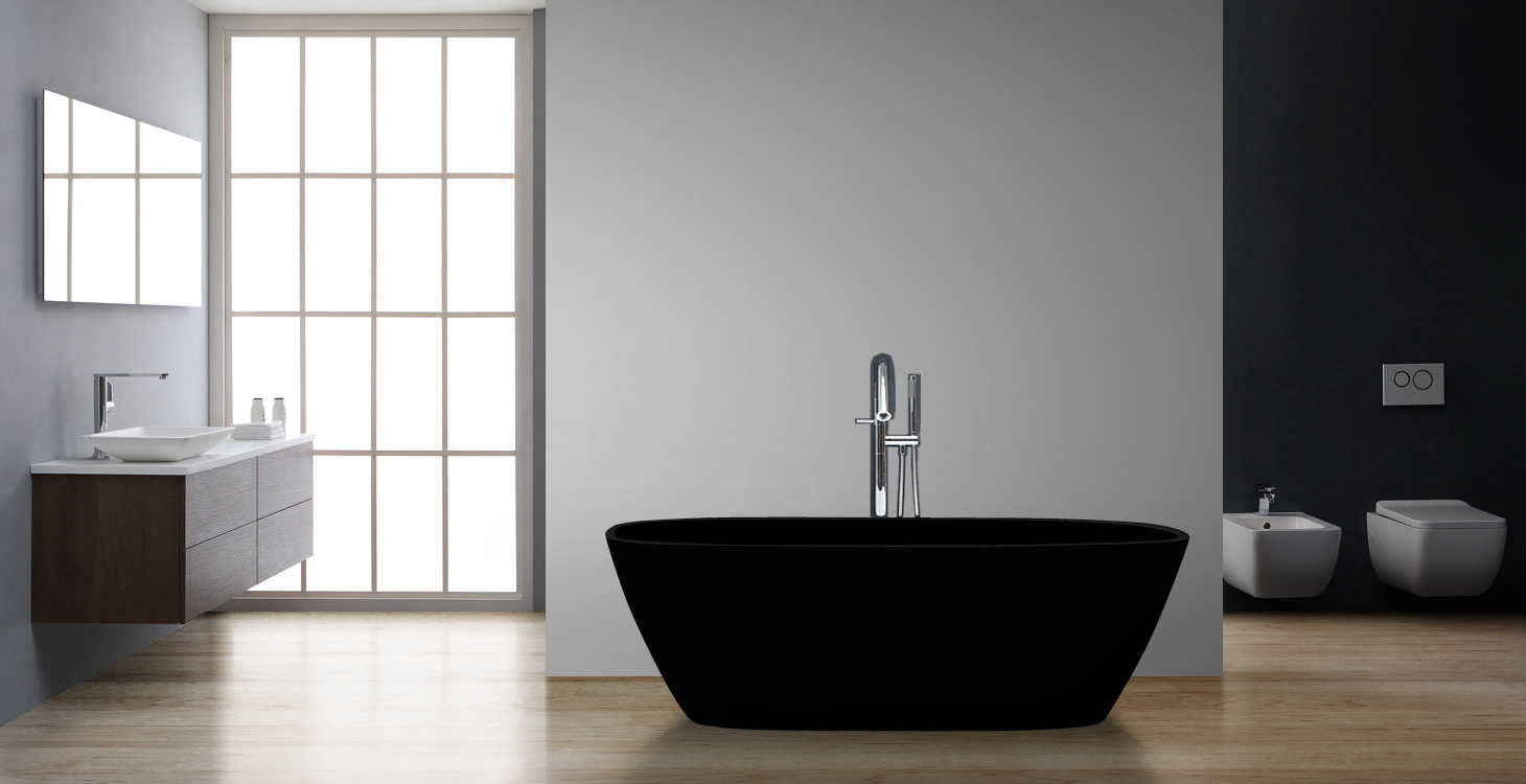 StoneArt Badewanne freistehend BS-528 schwarz 175x75 matt