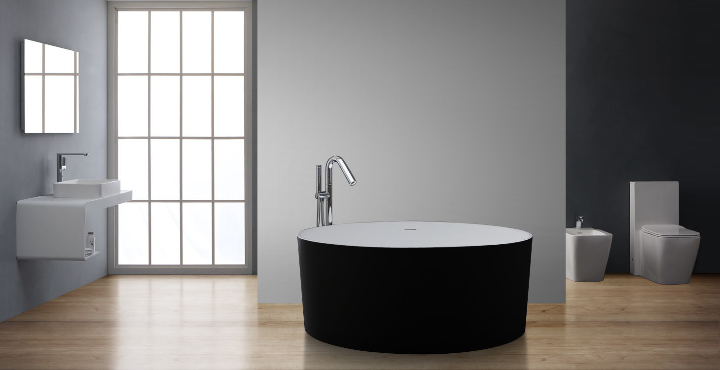 StoneArt Badewanne freistehend BS-507 schwarz-weiß 150x150 matt